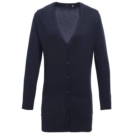 Premier Womens/Ladies Longline V Neck Cardigan (Navy) - Image 1
