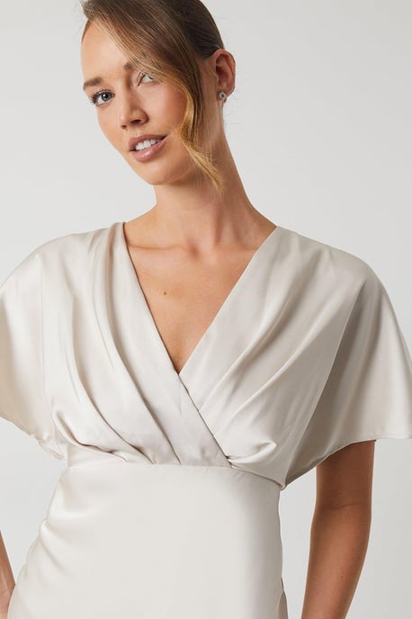 Batwing Sleeve Satin Fishtail Maxi Dress