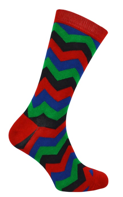 Mr Heron - Mens Bamboo Socks | Novelty Funky Socks | Patterned Argyle Striped Socks | Breathable Soft | Gifts for Him - Zig Zags (Red)