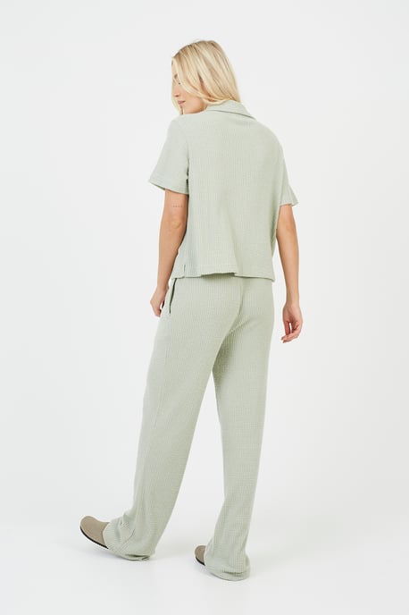 Pale Green 'Winnen' Waffle Button Shirt & Trouser Co Ord