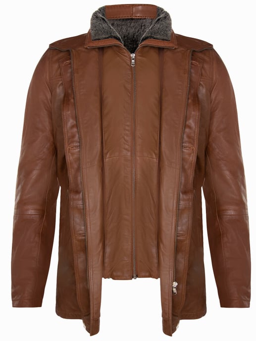 Medium length warm jacket with removable collar