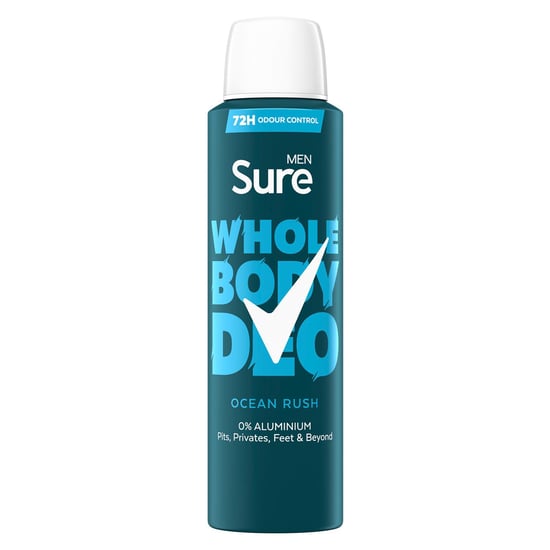 Sure Men Whole Body Deodorant Spray Ocean Rush w/ 72H Odour Control 150ml, 6pk