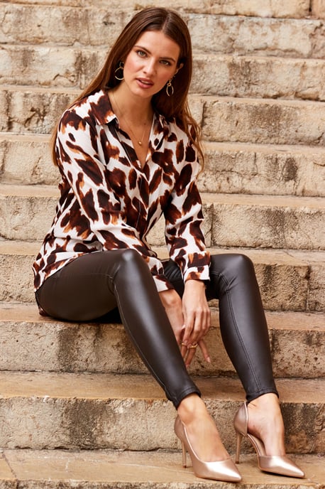Brown & White Chic Print Shirt