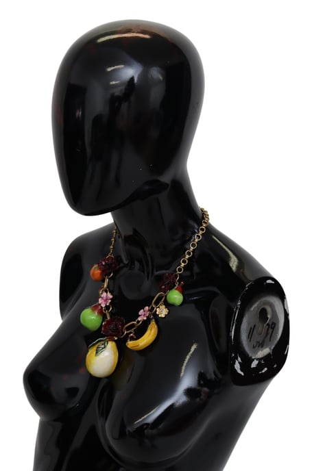 Dolce & Gabbana Fruit Pendant Flower Crystal DG Logo Gold Brass Women's Necklace - Image 4