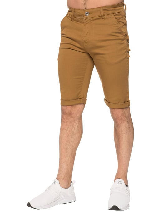 Enzo | Mens Slim Fit Stretch Chino Shorts - Tan - Image 2