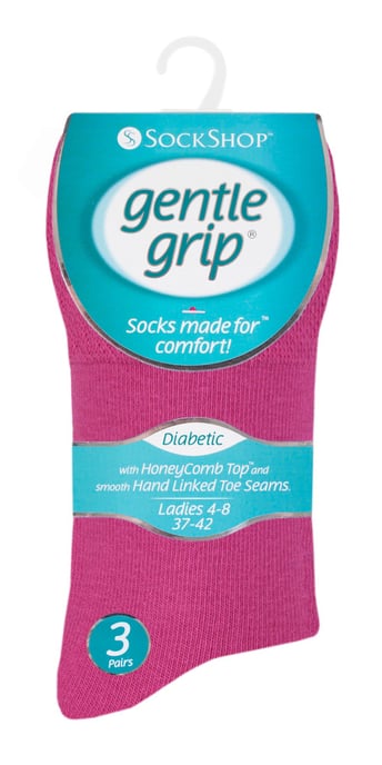 Gentle Grip - 6 Pairs of Ladies Diabetic Sock with Honey Comb Top and Hand linked Toe Seams - Pink - Image 2