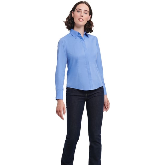 Russell Collection Dames/Dames Polycotton Slim Shirt met Lange Mouwen (Bedrijfsblauw) - Image 2
