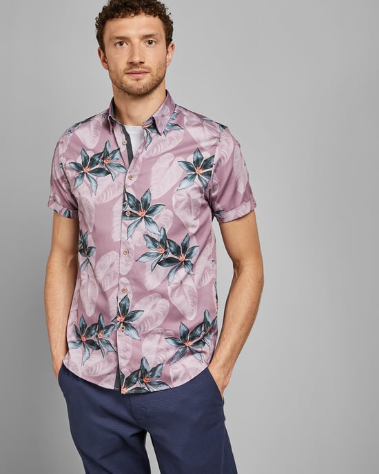 Ted Baker Myles Short-Sleeved Tropical Printed Shirt, Pink
