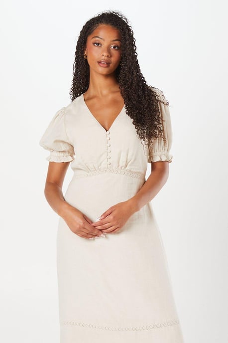 Tall Broderie Trim Button Front Midi Dress