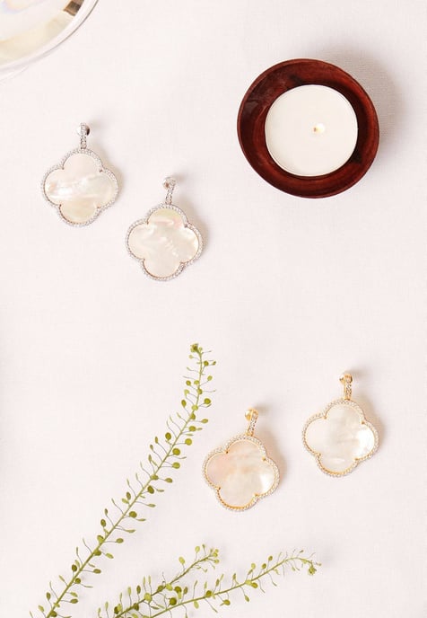 Open Clover Large Mother Of Pearl Gemstone Earrings Gold