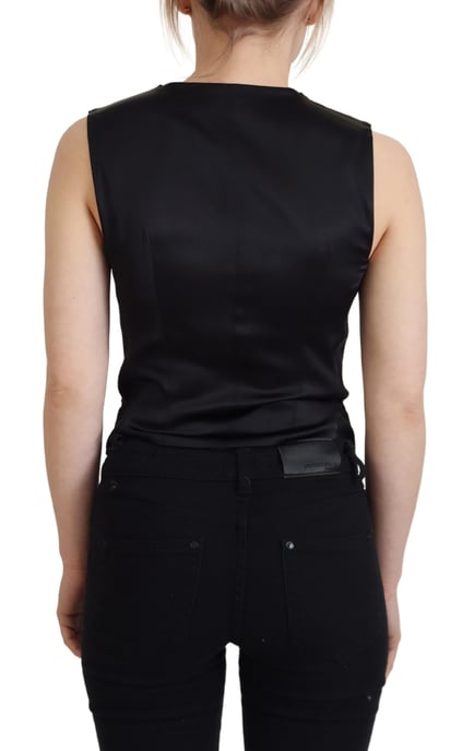 Dolce & Gabbana Women's Black Brocade Button Down Sleeveless Vest Top - Image 3