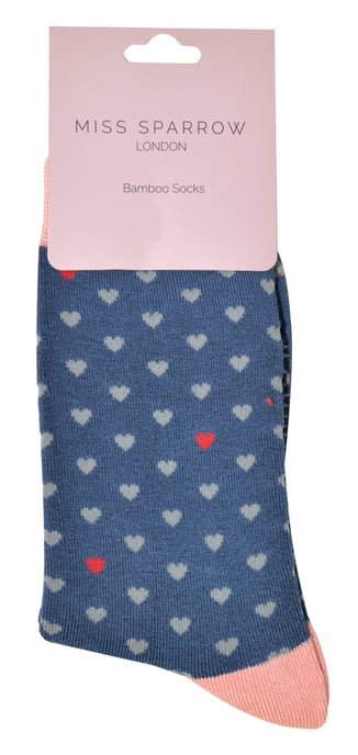 Miss Sparrow - Ladies Bamboo Socks | Novelty Patterned Striped Polka Dot Socks | Breathable Soft | Gifts for Her - Hearts (Navy) - Image 2
