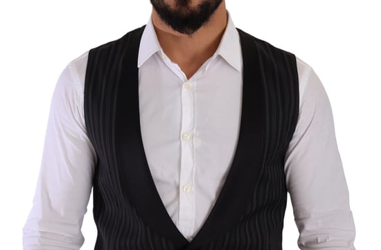 Dolce & Gabbana Men's Black Striped Wool Silk Waistcoat Vest
