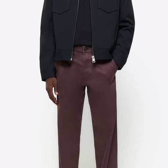 River Island Mens Smart Trousers Dark Red Slim Fit
