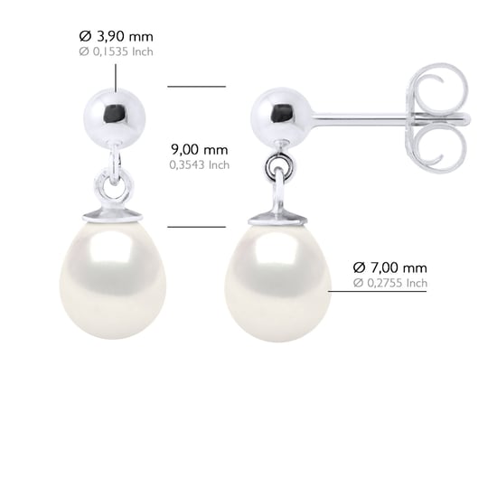 Earrings in White Gold and Real Cultured Freshwater Pearls Pear 7-8 mm - Image 2