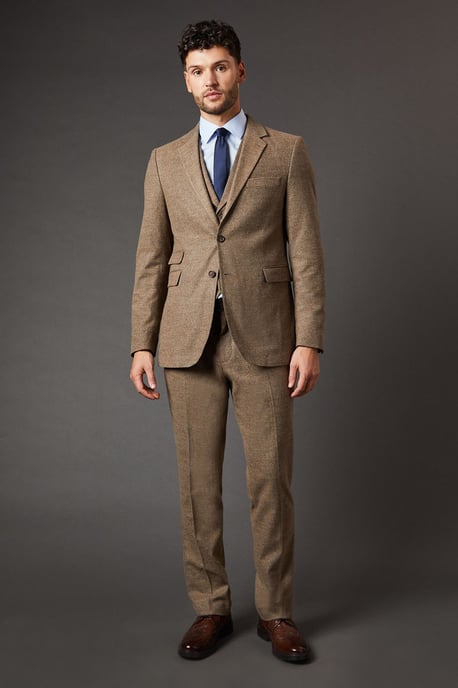 Light Brown Tweed Look Tailored Fit Suit Jacket