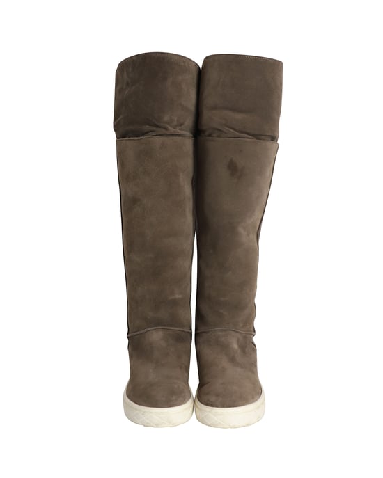 Moncler Knee Shearling Lined Boots in Grey Suede - Image 2