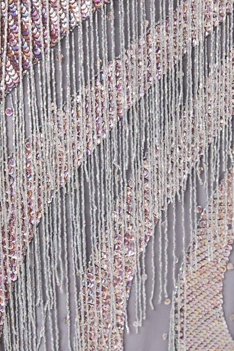 Hand Embellished Fringe Sequin Midi Dress