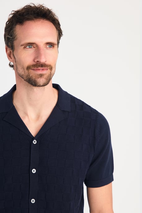 Dark Navy Cotton Knitted Check Shirt