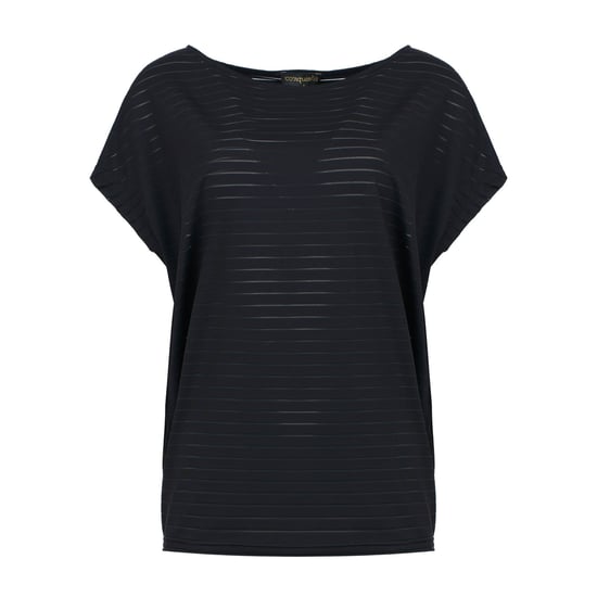 Women's Black Oversized Summer Top with Transparent Stripes