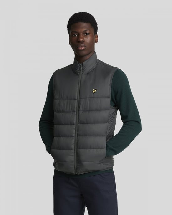 Lyle & Scott Branded Logo Gunmetal Grey Wadded Gilet Jacket - Image 1