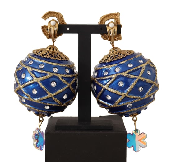 Dolce & Gabbana Women's Gold Brass Blue Christmas Ball Crystal Clip On Earrings - Image 3
