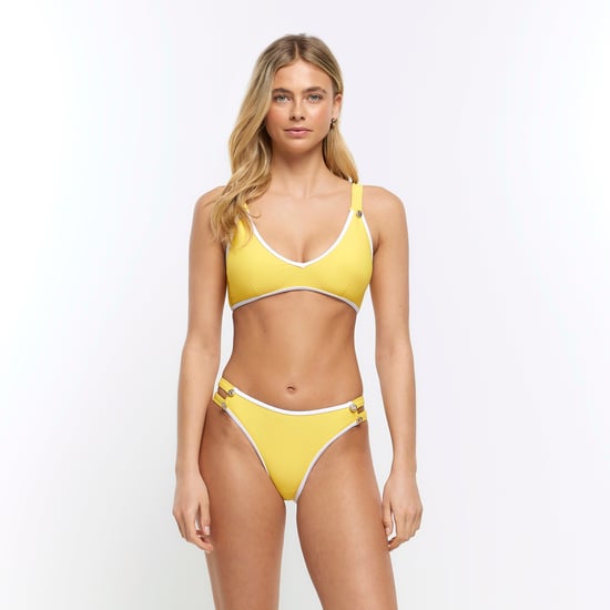 River Island Womens Bikini Top Yellow Ribbed Button