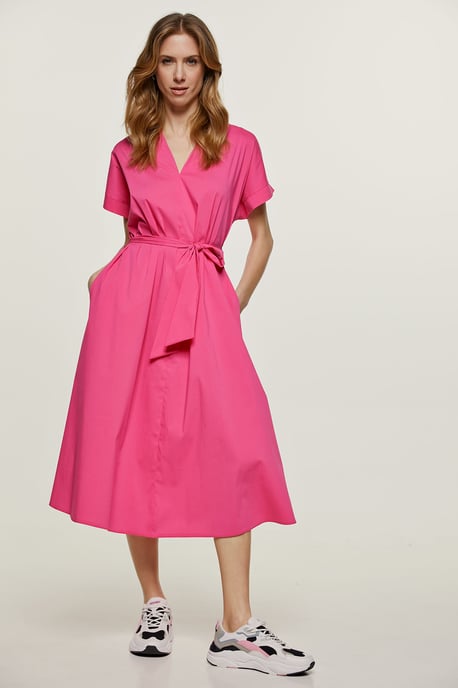 Fuchsia A-lijn Midi Jurk met Riem - Image 6