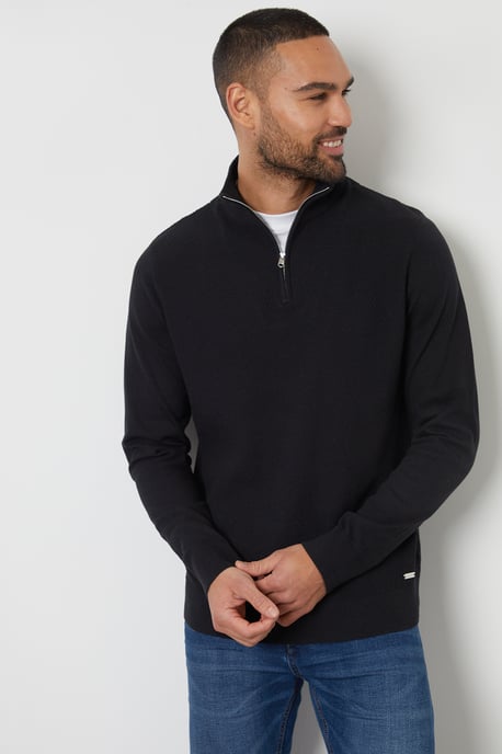 Black Basket Stitch Mock T-Shirt Quarter Zip Jumper