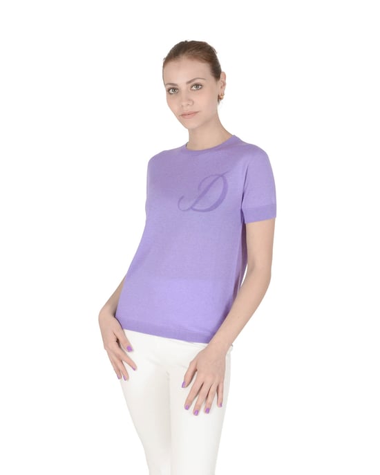 Crown Of Edinburgh Cashmere Short Sleeve Art 003 Lilac Letter D