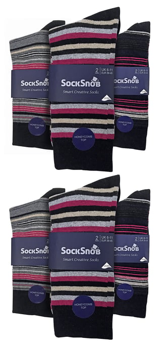 12 Pair Multipack Mens Cotton Colourful Striped Dress Socks | Sock Snob | Patterned Business Casual Dress Socks - Tokyo - Image 2