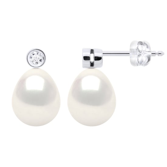 Earrings Prestige -Diamonds 0,02 Cts - Quality HSI - White Gold - Real Cultured Freshwater Pearls Pear 8-9 mm - Image 1