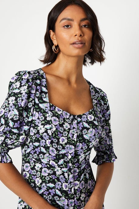 Blue Ditsy Short Sleeve Shirt Dress - Image 4