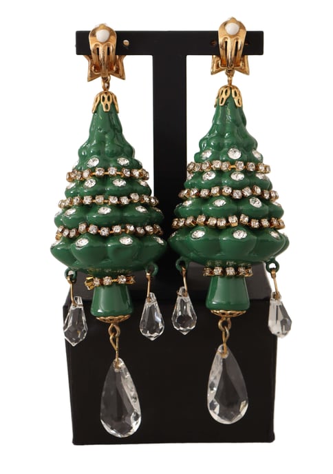 Dolce & Gabbana Dames Gouden Kerstboom Kristallen Messing Clip-Oorbellen - Image 4