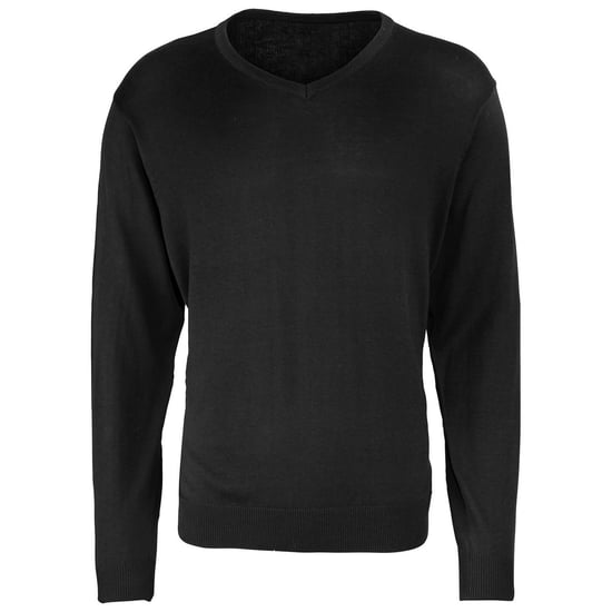 Premier Mens Knitted Cotton Acrylic V Neck Sweatshirt (Black) - Image 1