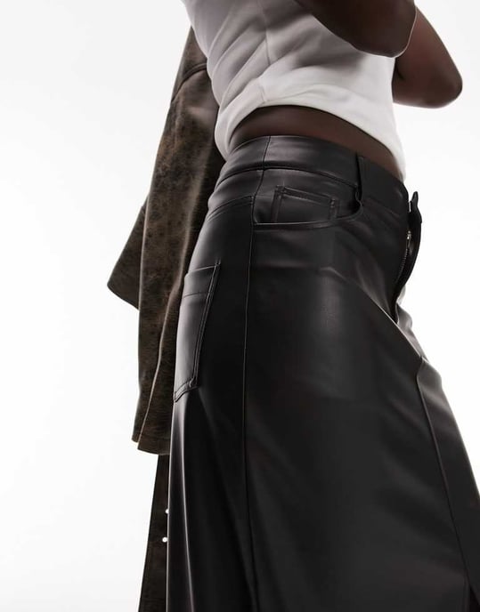 Topshop Tall leather look denim styled maxi skirt in black