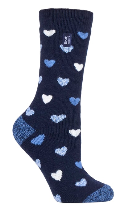 Heat Holders Lite - Womens Insulated Thermal Socks | Multiple Designs Including Argyle Stripes Hearts Stars | Warm Socks for Winter - Navy Heart (Jasmine) - Image 1