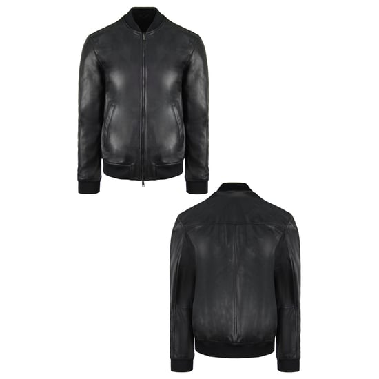Emporio Armani Leather Mens Black Bomber Jacket