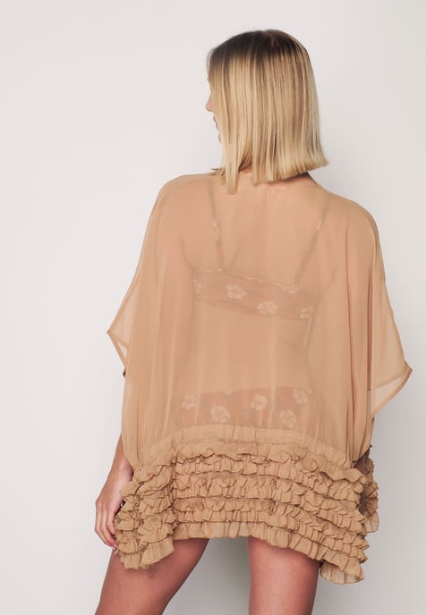 Frill Detailed Kimono - Beige