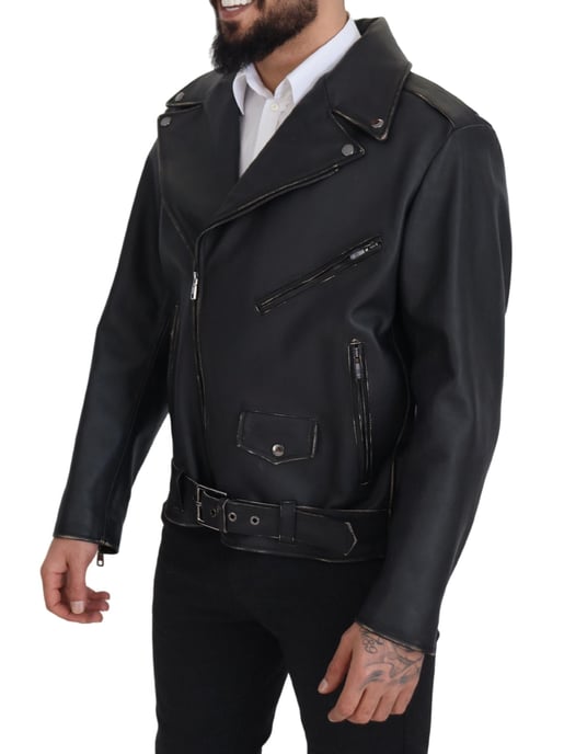 Dolce & Gabbana Svart Läder Bikerjacka med Dragkedja för Herr - Image 2