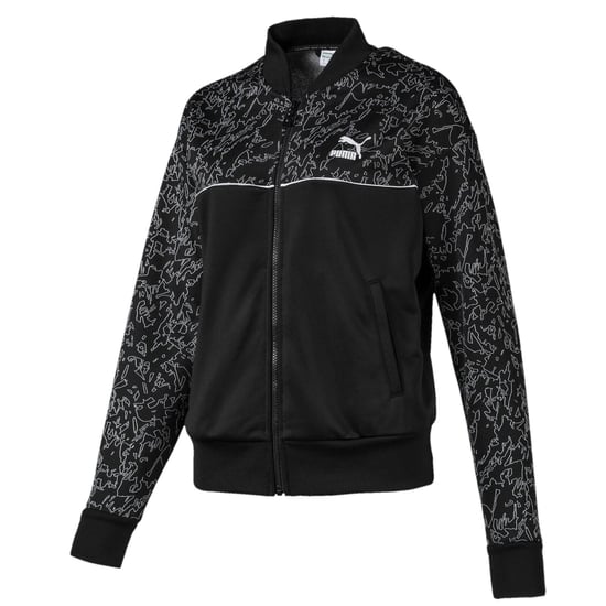 Puma Womens Classics Sweat Jacket AOP Zip Up Track Top Black 595216 01