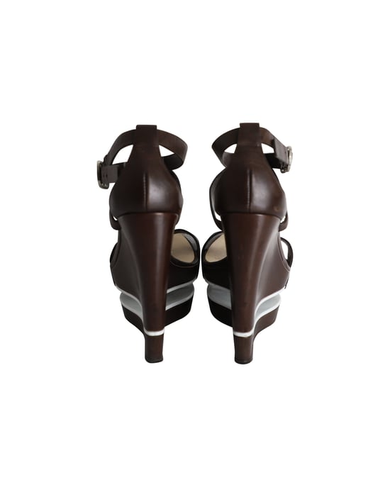 Celine Platform Wedge Sandals in Brown Leather - Image 4