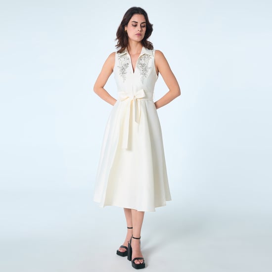 Fit-and-flare taffeta beaded cocktail dress - Image 1