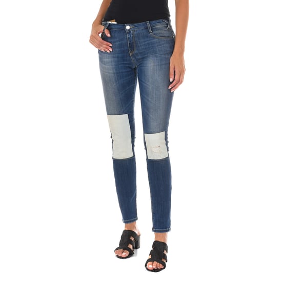 Long denim trousers worn effect with narrow cut hems 10DB50350 woman