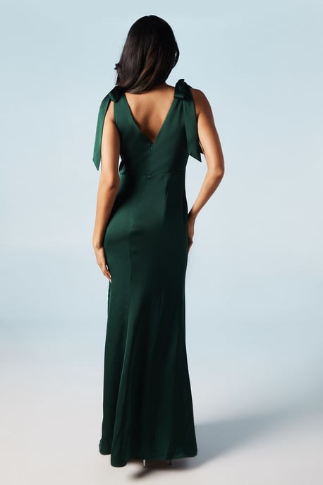 Satin Back Crepe Tie Shoulder Bridesmaids Dress