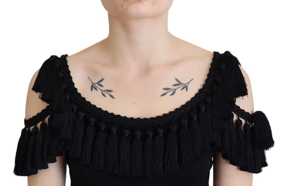Dolce & Gabbana Svart Tank-Topp Dam Fransar Bomull Dam Blus - Image 2