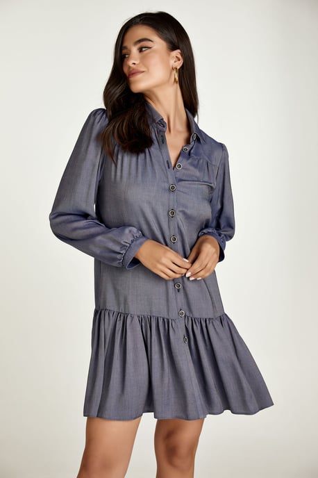 Blue Denim Style Dress with Buttons - Image 5