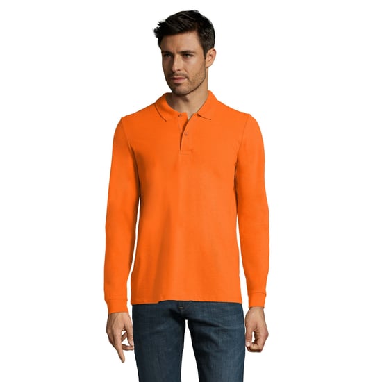 SOLS Heren Perfect Effen Piqué Poloshirt met Lange Mouwen (Oranje) - Image 1