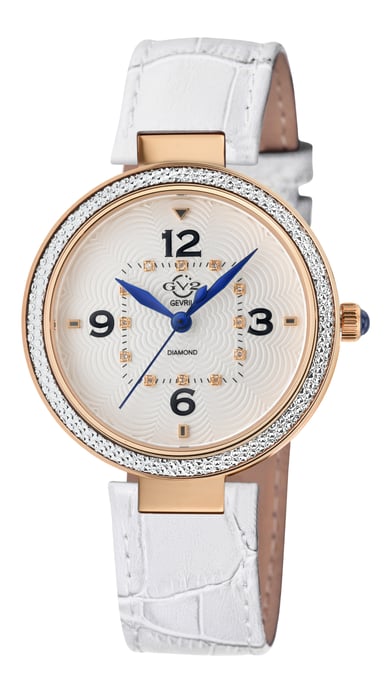 GV2 Women's 14203 Piemonte Swiss Quartz White dial, Diamond Genuine Handmade Italian White Leather Watch