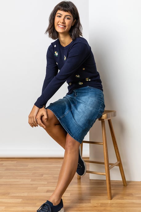 Cotton Denim Stretch Skirt